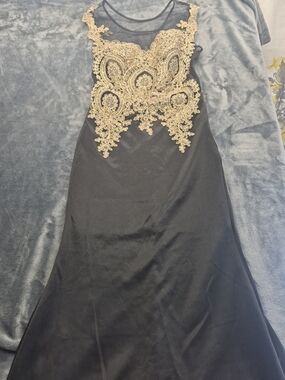 Baby Online Dress Luxury Beads Mermaid Evening Dress Applique Black & Gold Small
